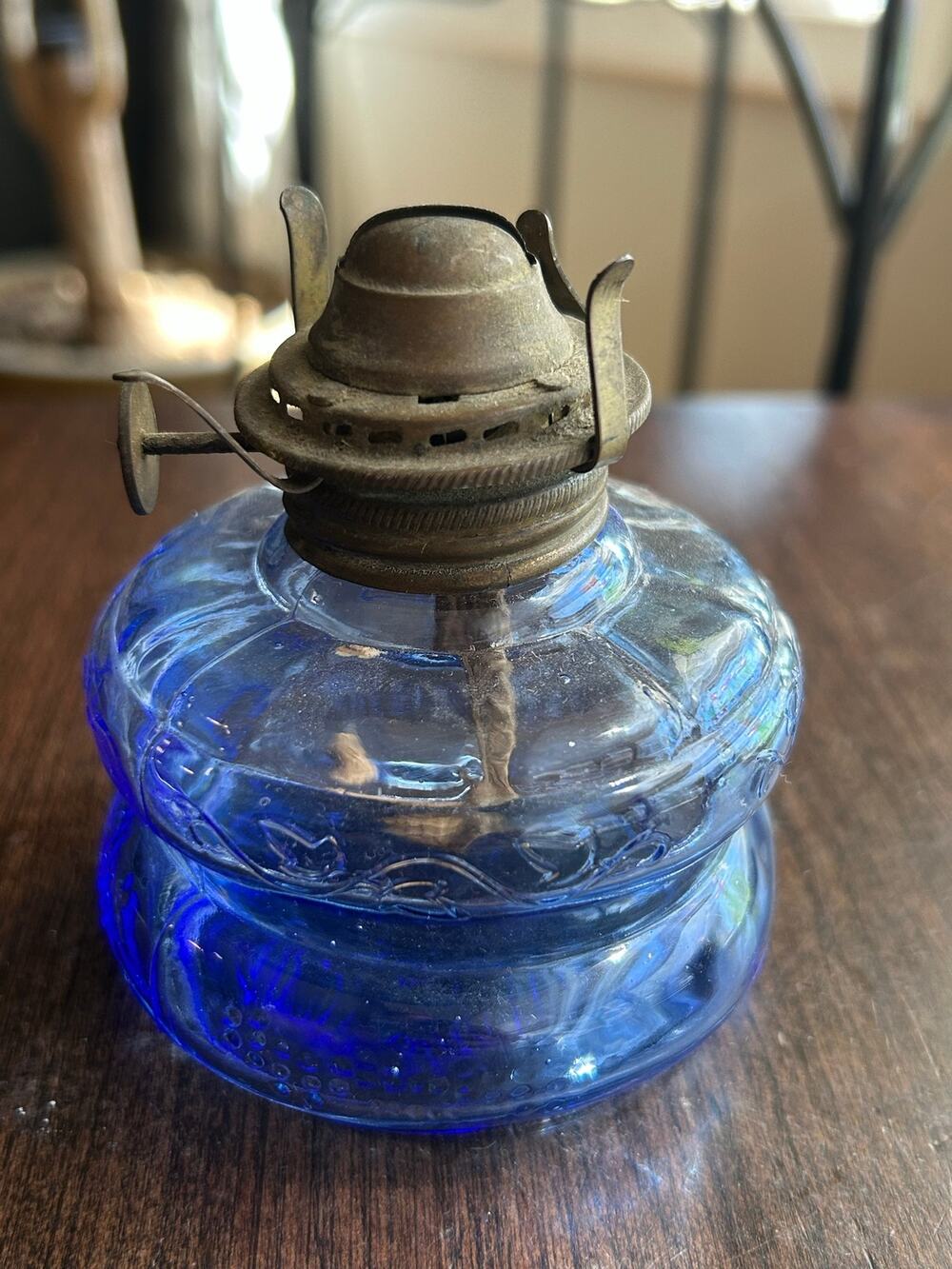 VTG Three Star Brand Lamp Mini Oil Lamp Blue Glass 1950-60's